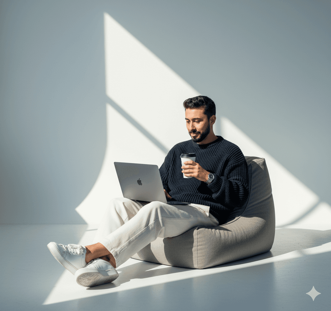 Pedro Portella trabalhando no notebook